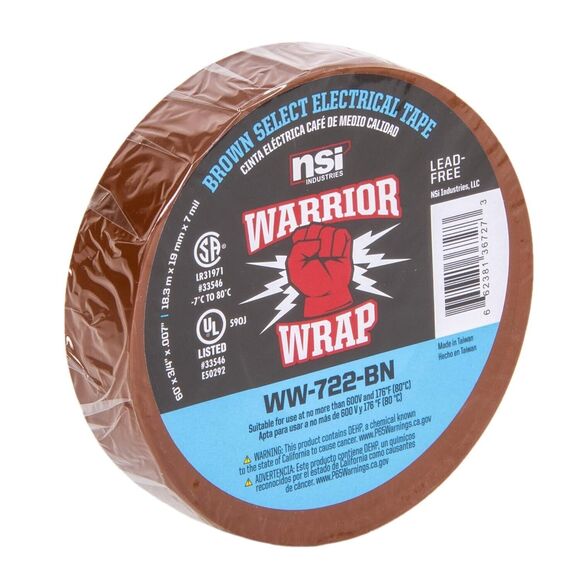 10 PACK NSI WW-722-BN Warrior Wrap 7mil General Vinyl Brown Electrical Tape 60ft - Picture 4 of 12